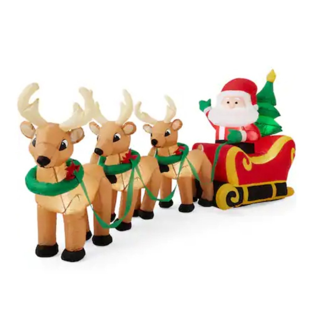 Best Choice Products Lighted Inflatable Santa Claus Reindeer Decoration - 9ft